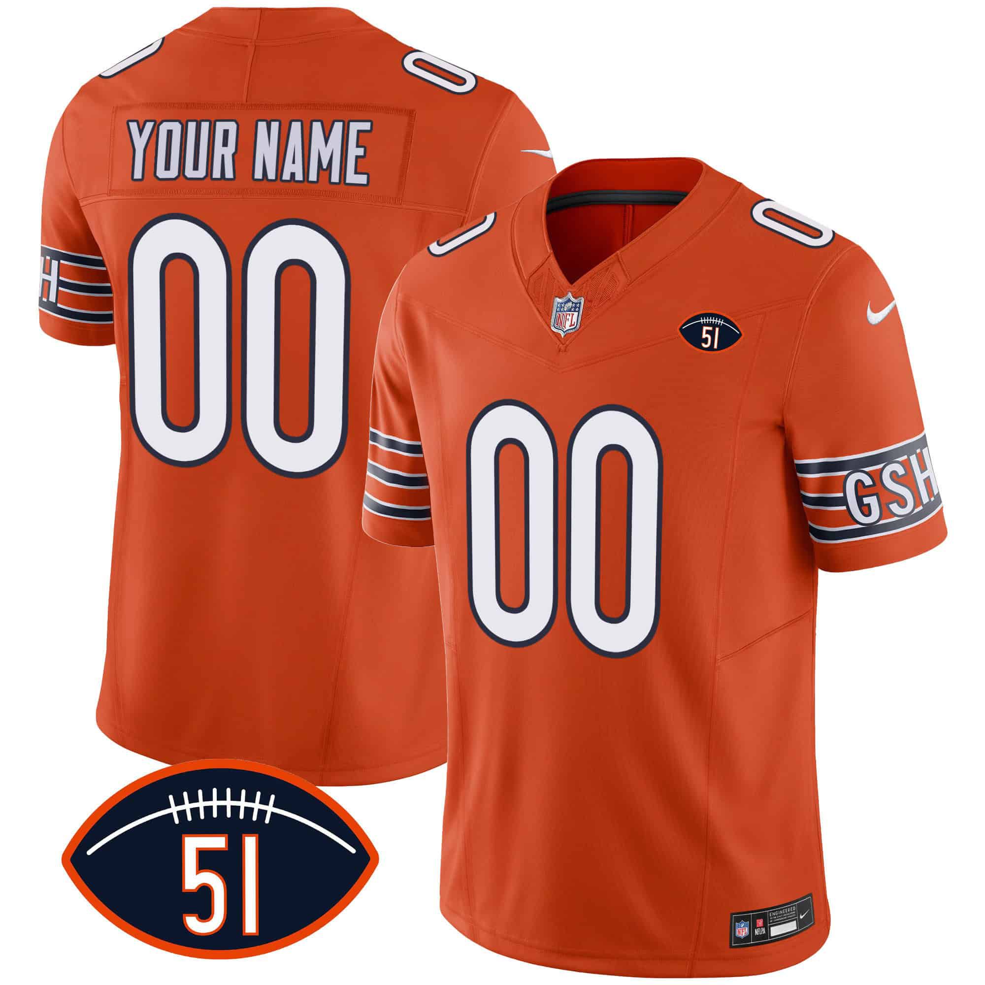 Men Chicago Bears Orange 2024 Nike Patch GSH Vapor Custom NFL Jersey